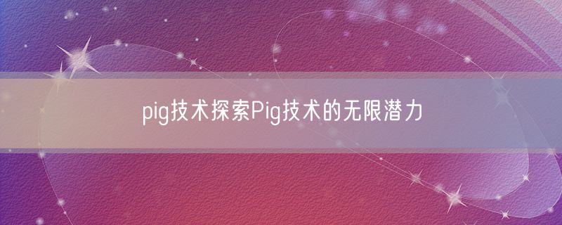 pig技术探索Pig技术的无限潜力